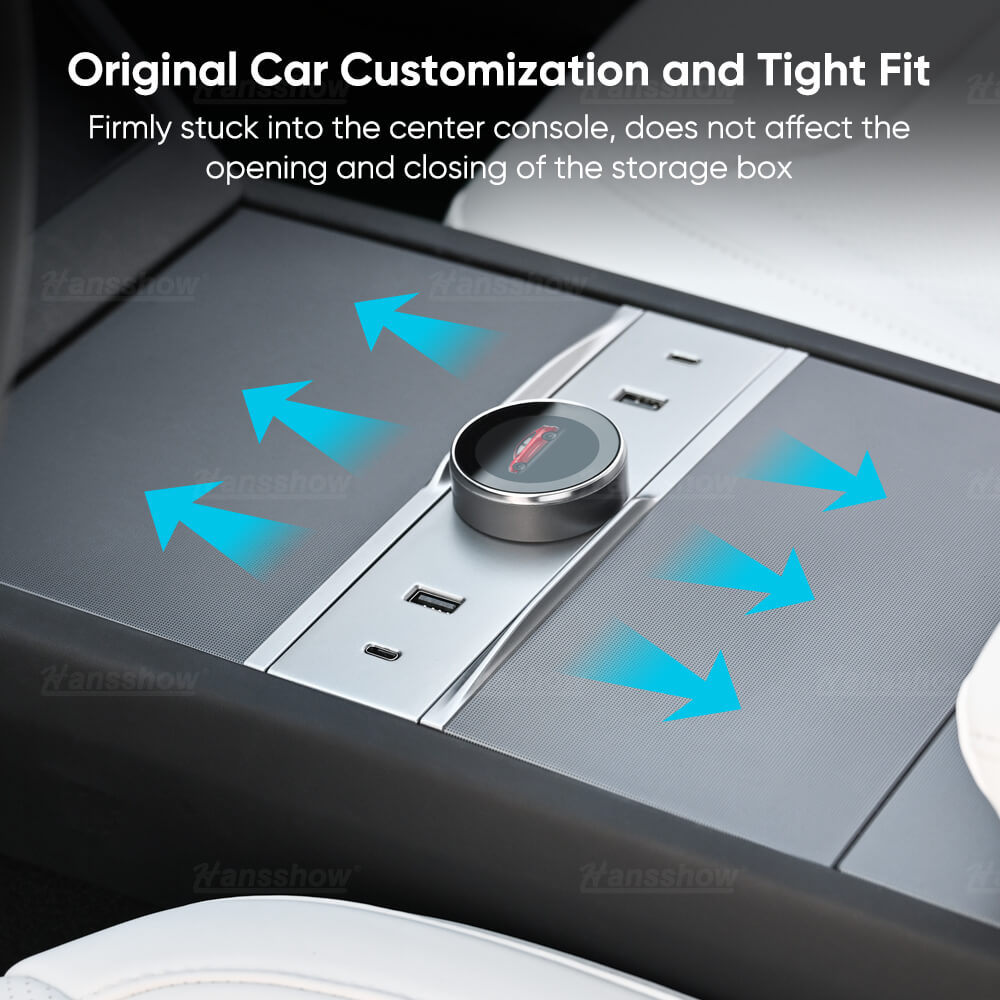 Hansshow Smart Rotating Gear Shift Dock for Tesla Model 3 Highland - With Display & Quick Charge Ports