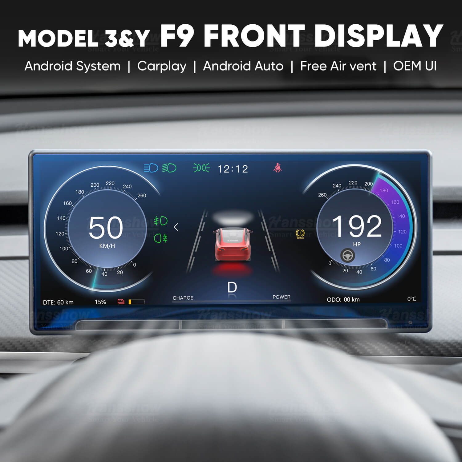 Tesla Model 3/Y HD Digital Dashboard Display with Wireless CarPlay &  Android Auto
