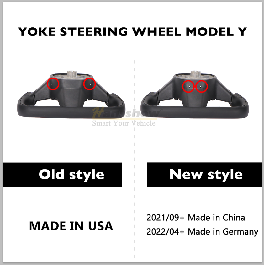HANSSHOW Model 3/Y Yoke Steering Wheel Nappa Black Leather Ellipse style with Heated Feature