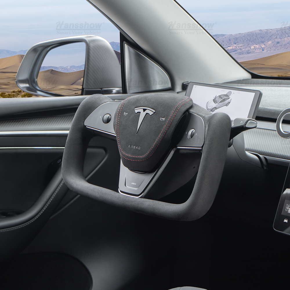 Tesla Model 3/Y Alcantara Black Yoke Steering Wheel (Design Inspired by Model X/S Yoke)