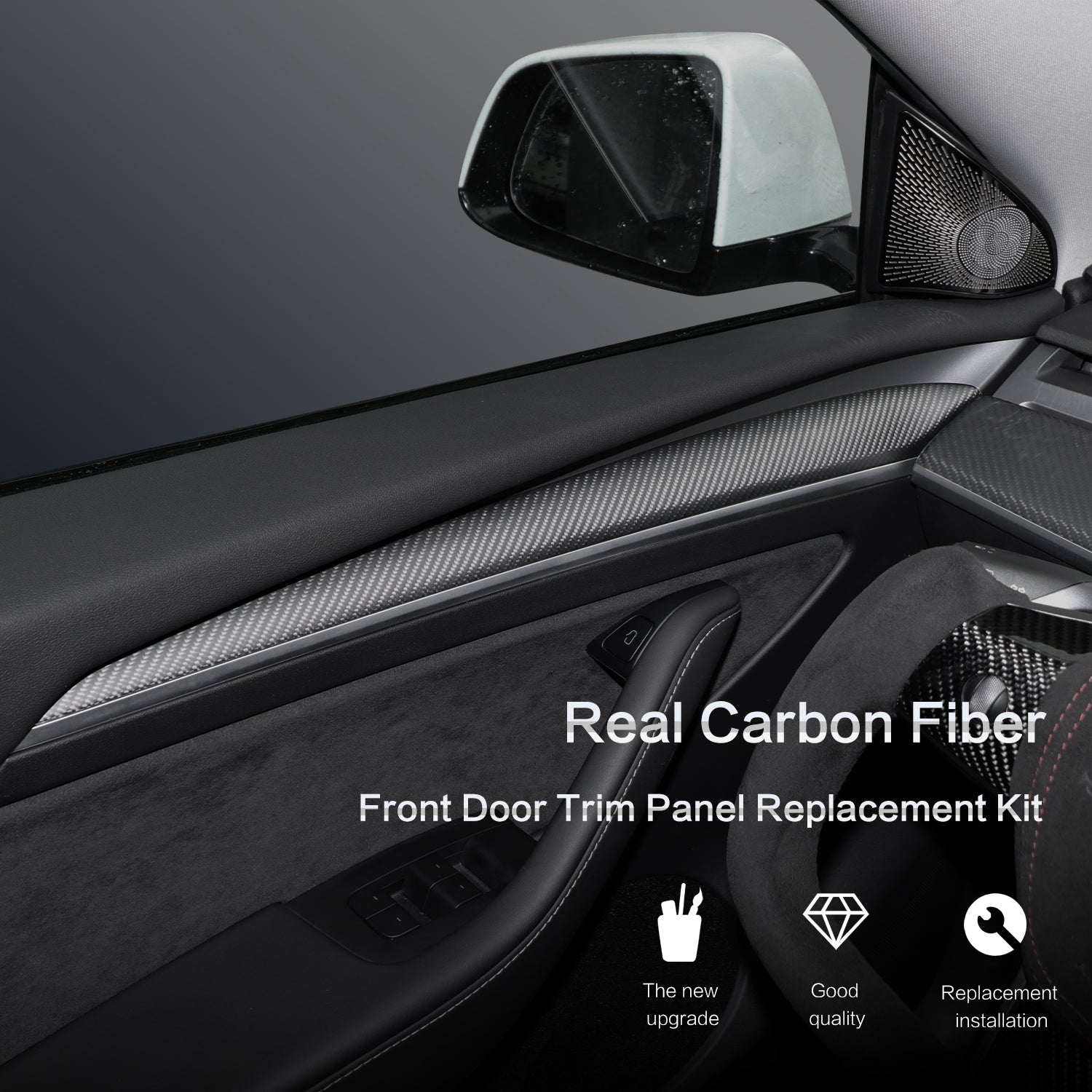 Matte real carbon fiber left door trim panel replacement kit
