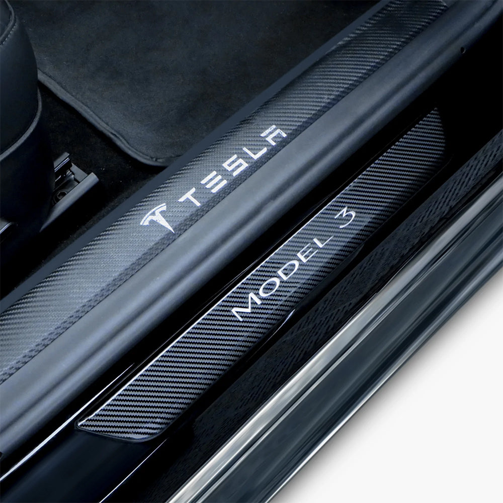 Glossy carbon fiber tesla illuminated door sills for Model 3