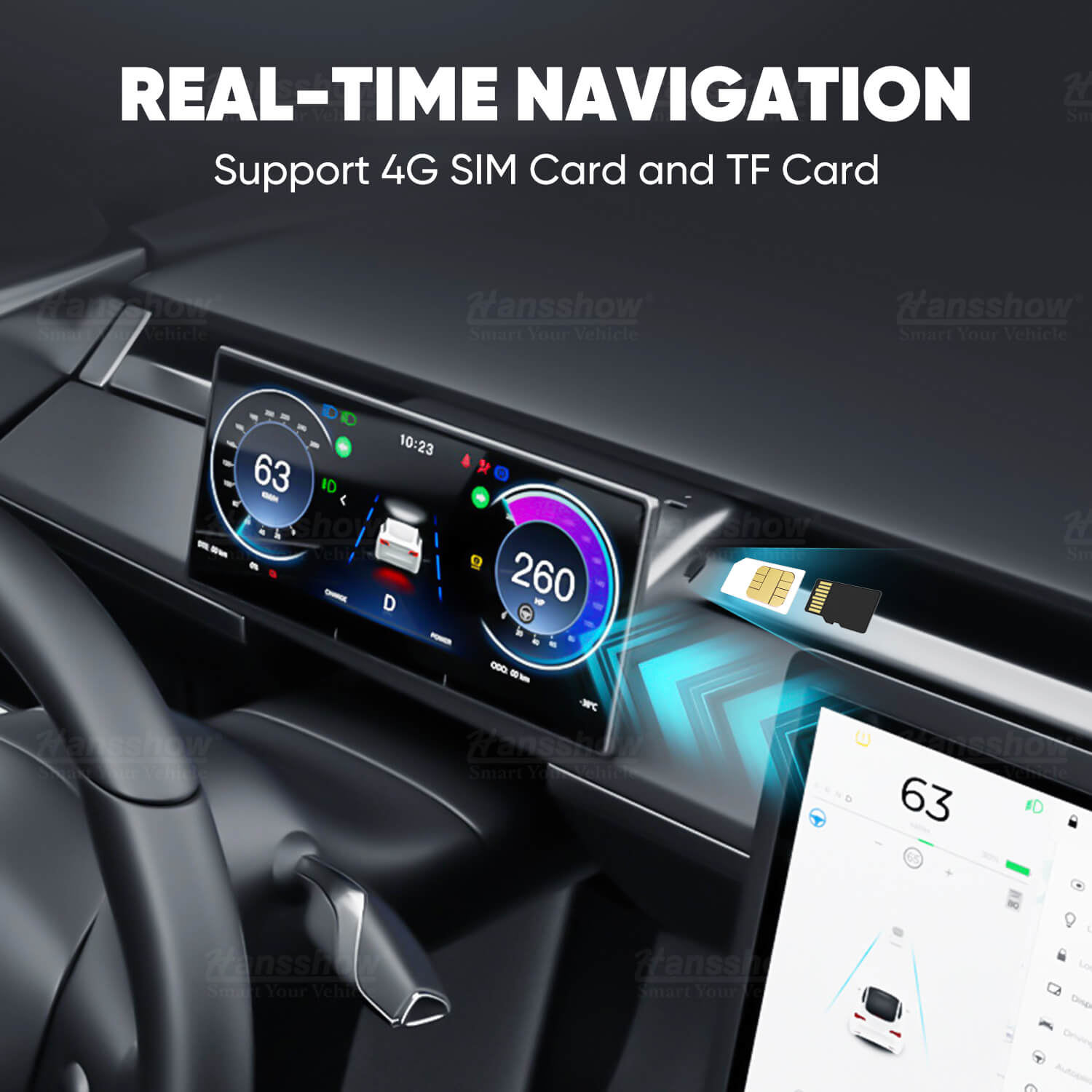 Hansshow Model 3/Y F9 9 Inches Touch Screen Carplay/Android Auto Smart Dashboard