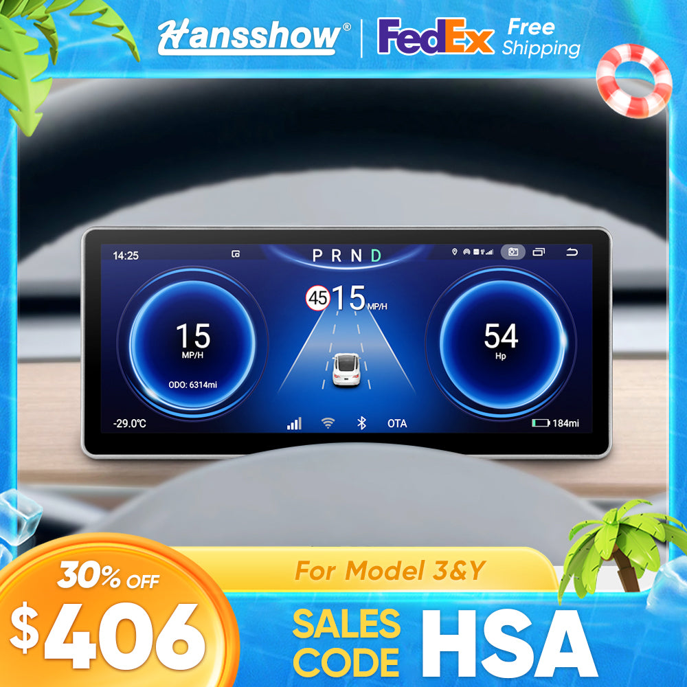 Hansshow Modèle 3/Y Android 4G Écran tactile de tableau de bord de 10,25 pouces 