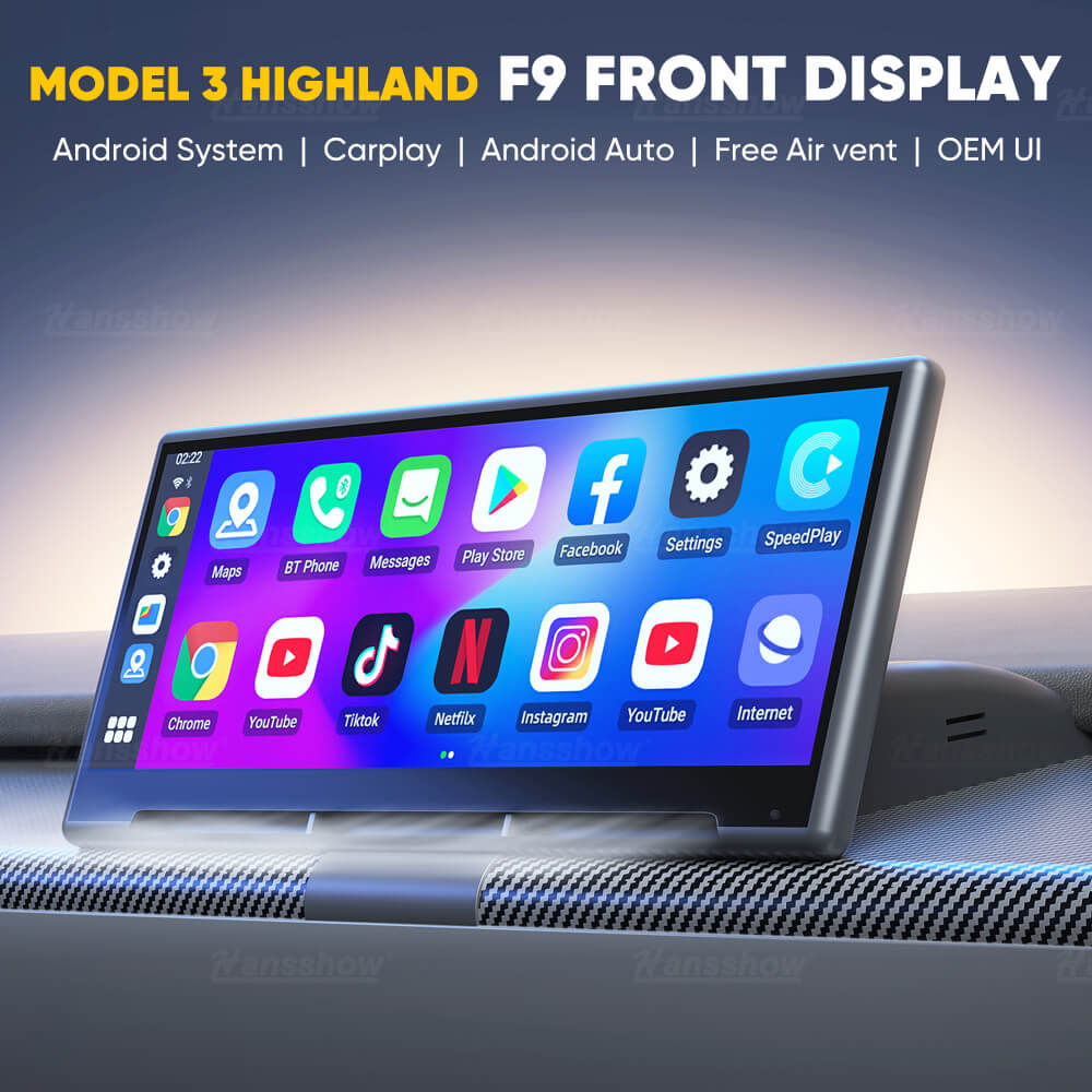 Hansshow Modelo 3/Y F9 9 Pulgadas Pantalla Táctil Carplay/Android Auto Smart Dashboard