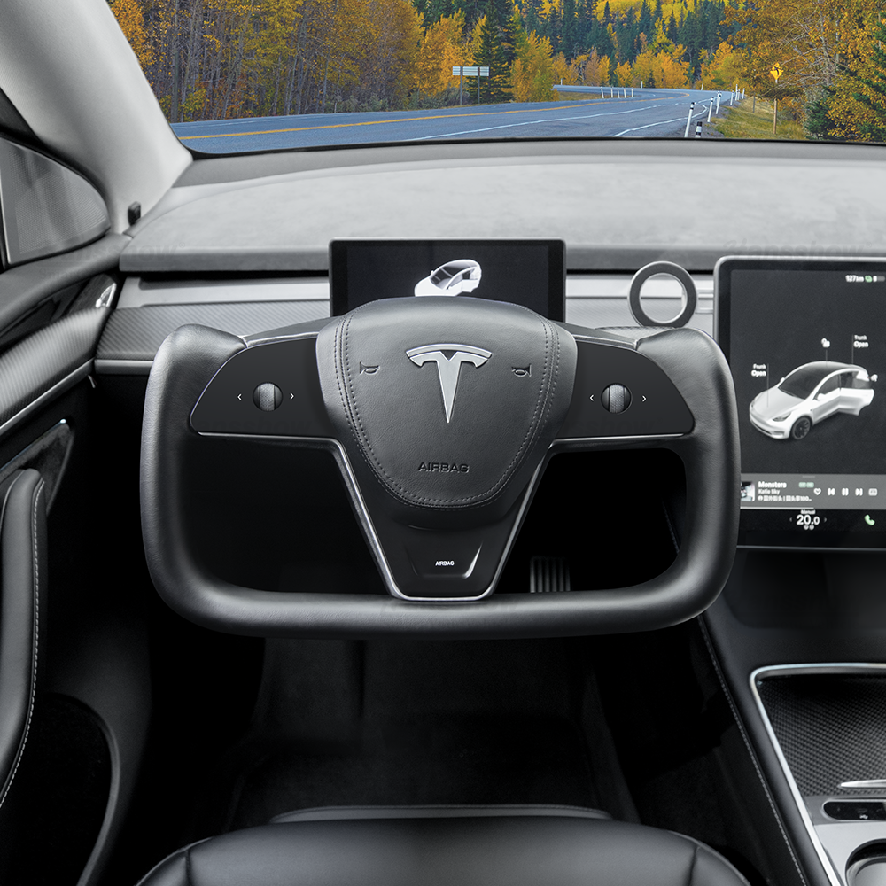 Tesla Model 3 Y Yoke Steering Wheel Upgrade-Nappa Black Leather