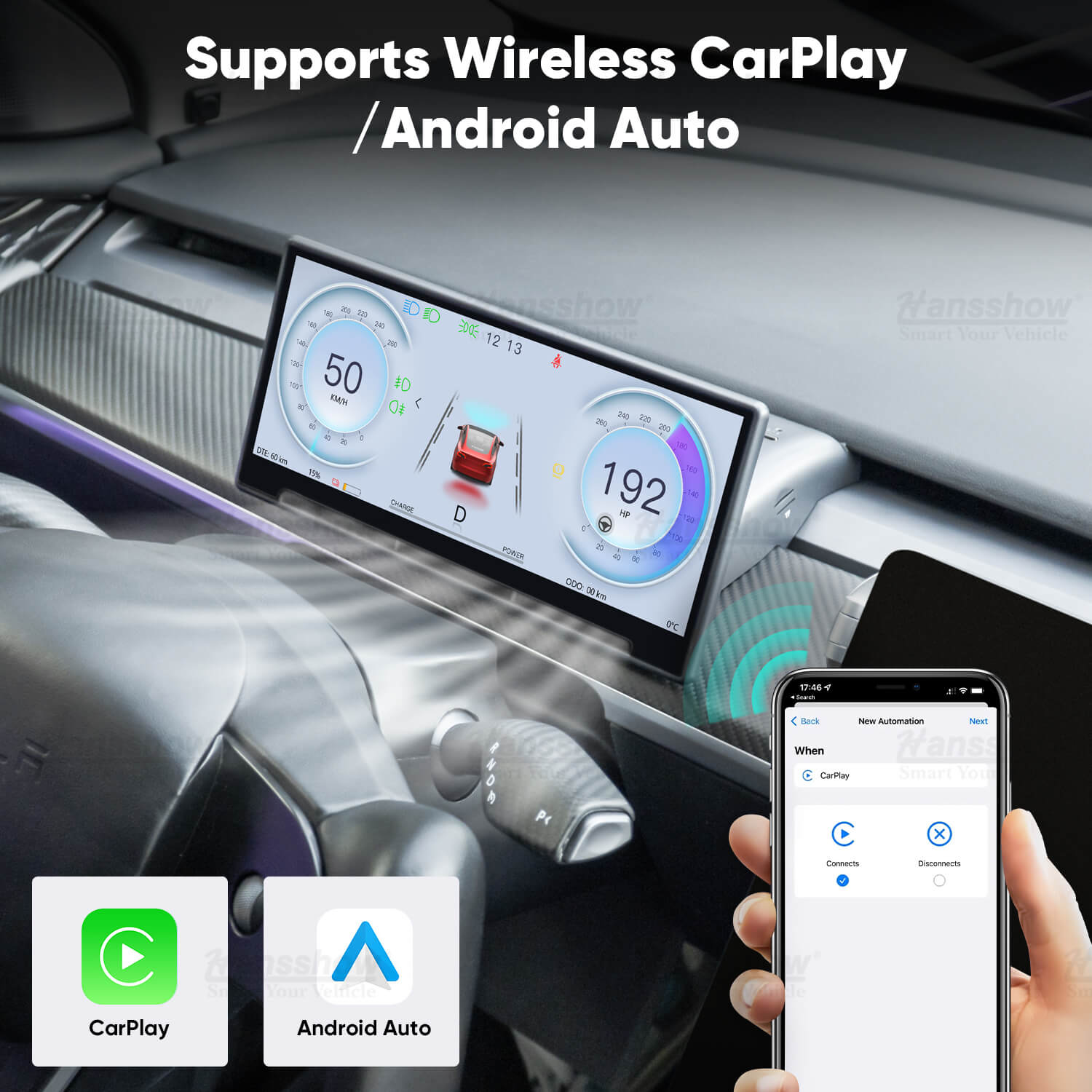 Hansshow 모델 3/Y F9 9인치 터치 스크린 Carplay/Android Auto 스마트 대시보드