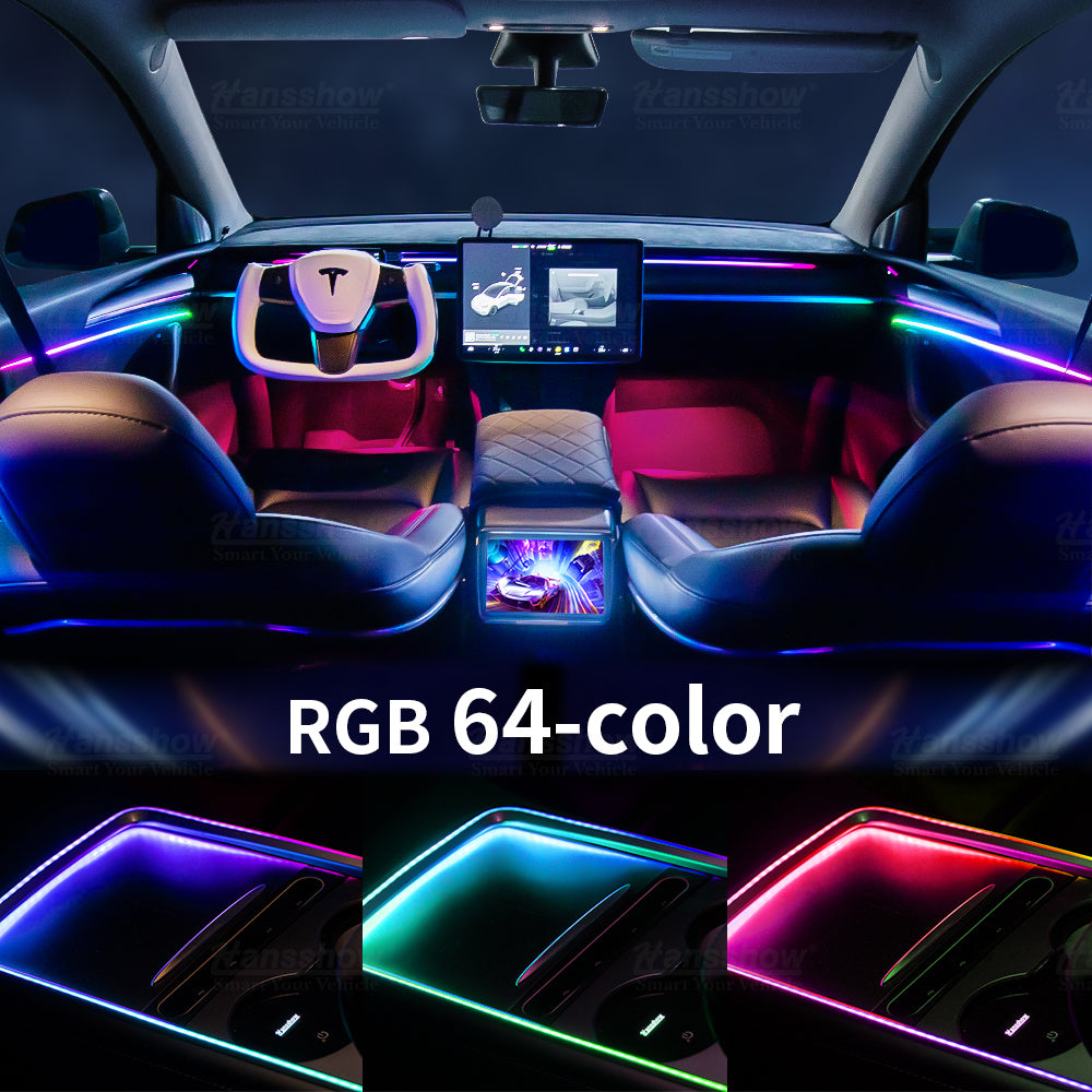 Sistema de iluminación ambiental 2021+ Model 3/Y Ultra RGB de 64 colores | Hansshow