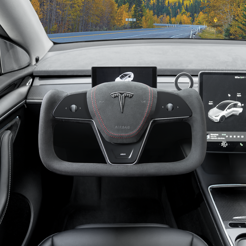 Tesla Model 3/Y Alcantara Black Yoke Steering Wheel (Design Inspired by Model X/S Yoke)