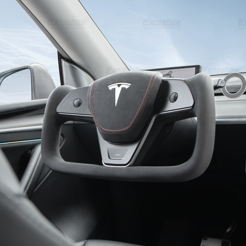 Volant Tesla Model 3/Y en Alcantara noir (design inspiré du modèle X/S Yoke)