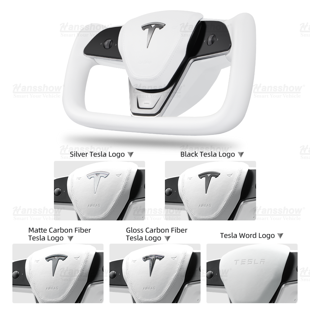 Volant Tesla Model 3/Y Yoke (inspiré du Model X/S Yoke) - Cuir Nappa Blanc