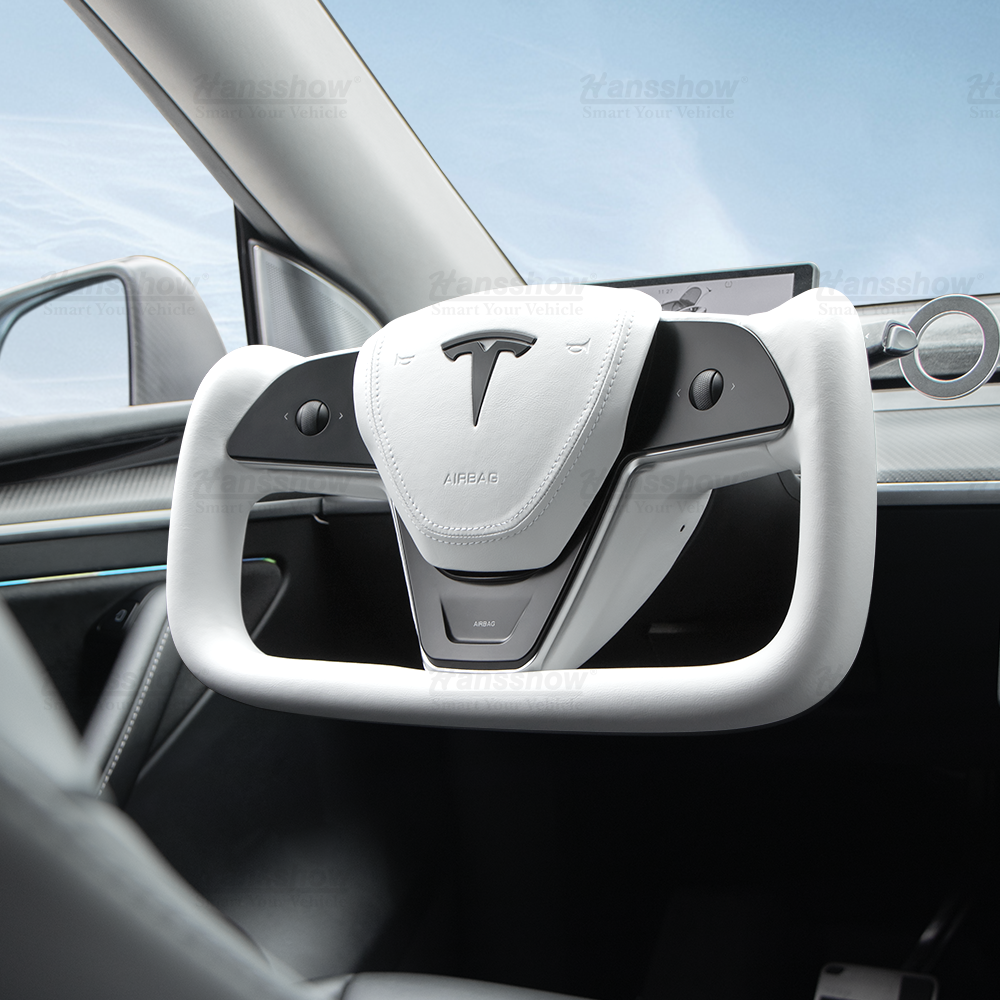 Tesla Modelo 3/Y Yugo Volante (Inspirado por el Modelo X/S Yugo)-Cuero Blanco Nappa
