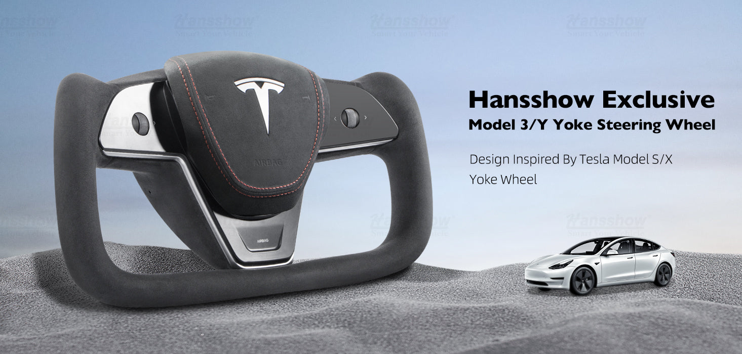 Tesla Model 3/Y Alcantara Black Yoke Steering Wheel (Design Inspired by  Model X/S Yoke)