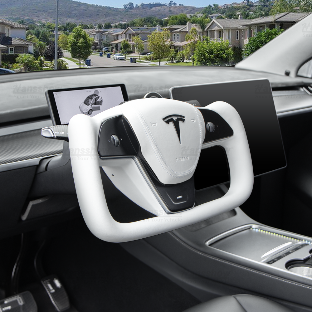 Tesla Model 3/Y Yoke Steering Wheel (Inspired by Model X/S Yoke)- Nappa White Leather