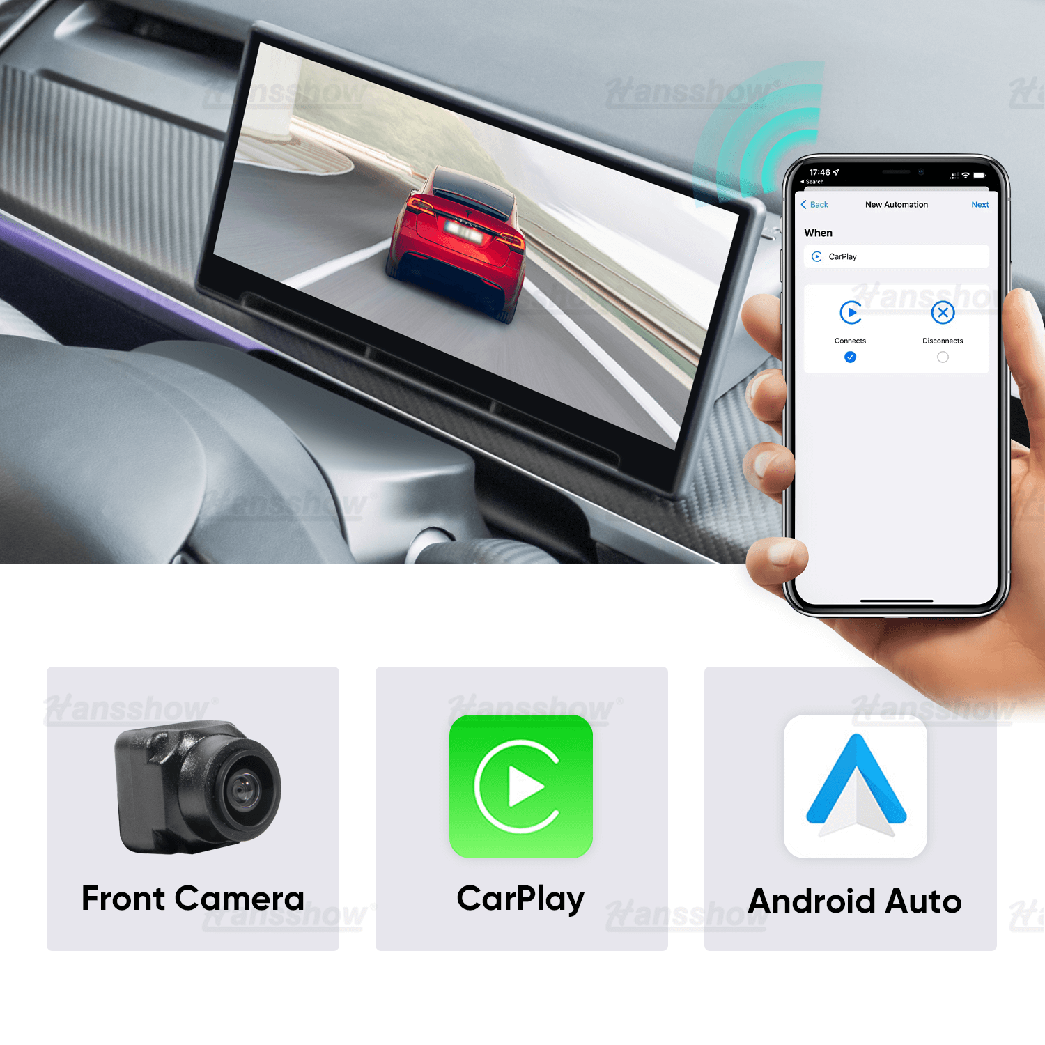 Hansshow Model 3/Y F9 9 tommer Touch Screen Carplay/Android Auto Smart Dashboard.