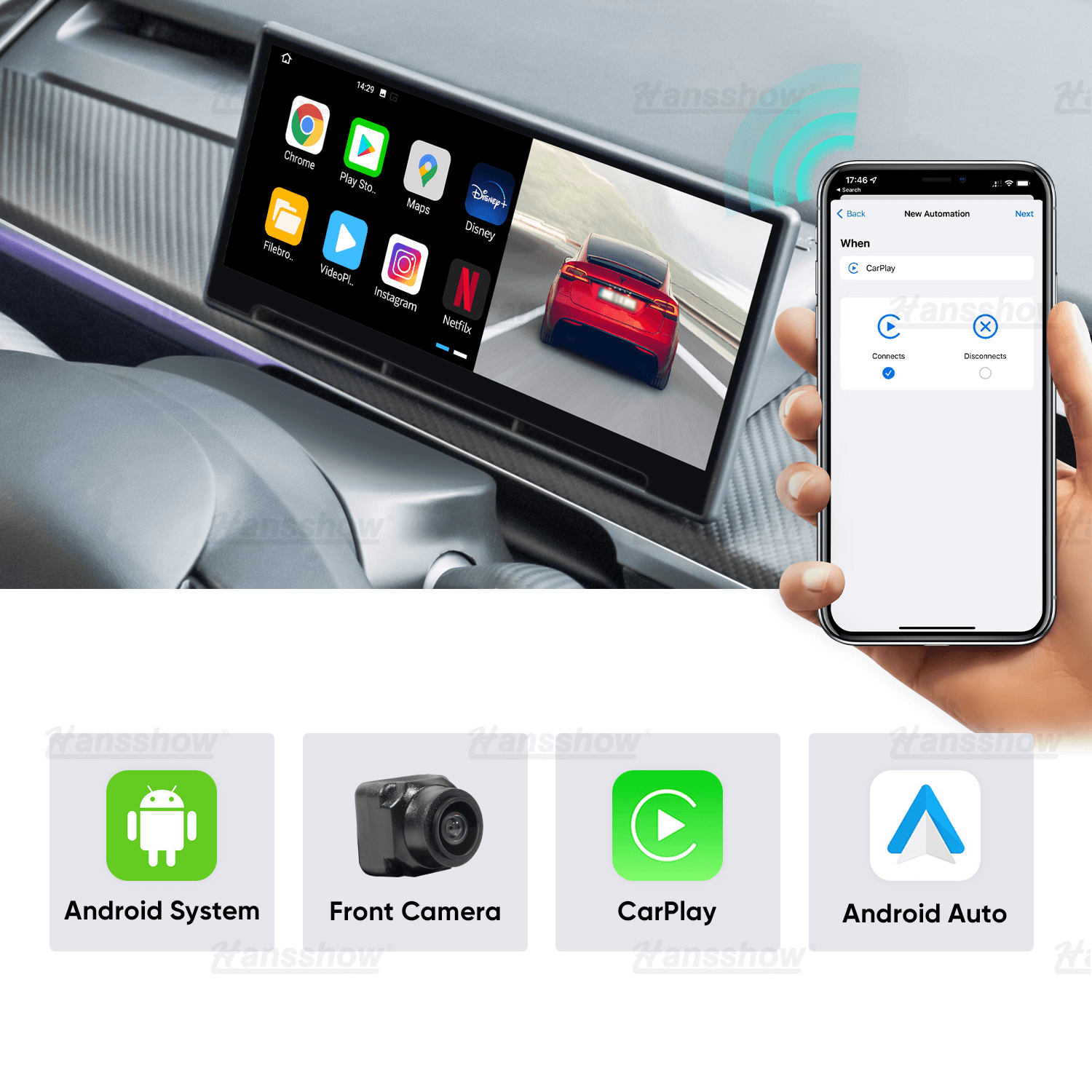 Hansshow Modelo 3/Y F9 9 Pulgadas Pantalla Táctil Carplay/Android Auto Smart Dashboard