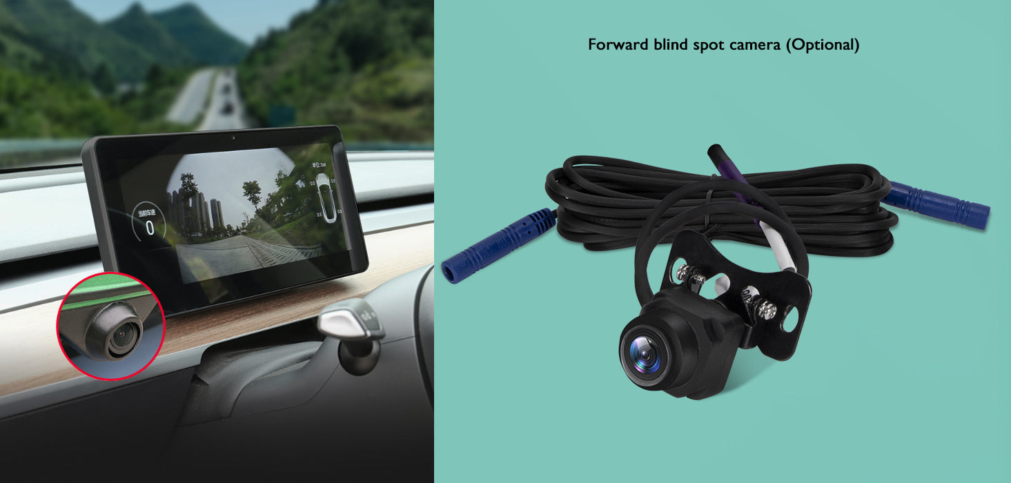 Modell 3, Y Senter-konsoll røre skjerm forover Blind spot-kamera