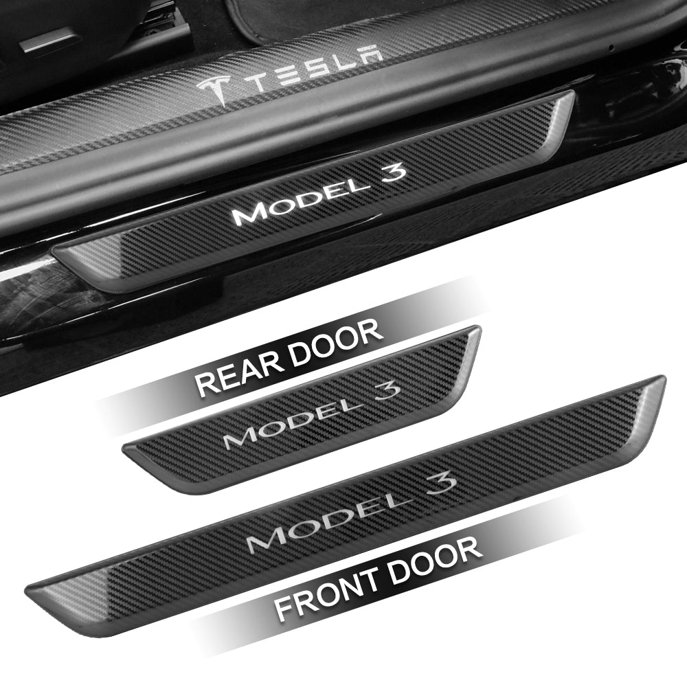 Model 3 Gloss carbon fiber rear door and front illuminated door sills