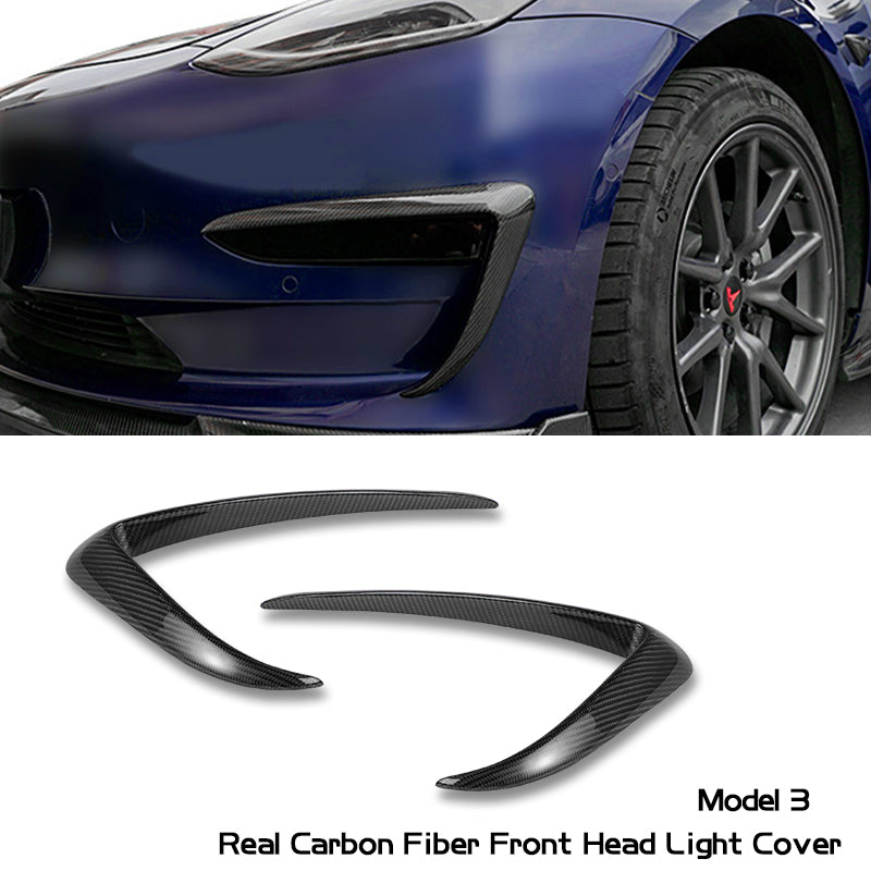 Real carbon fiber front head light cover for model 3