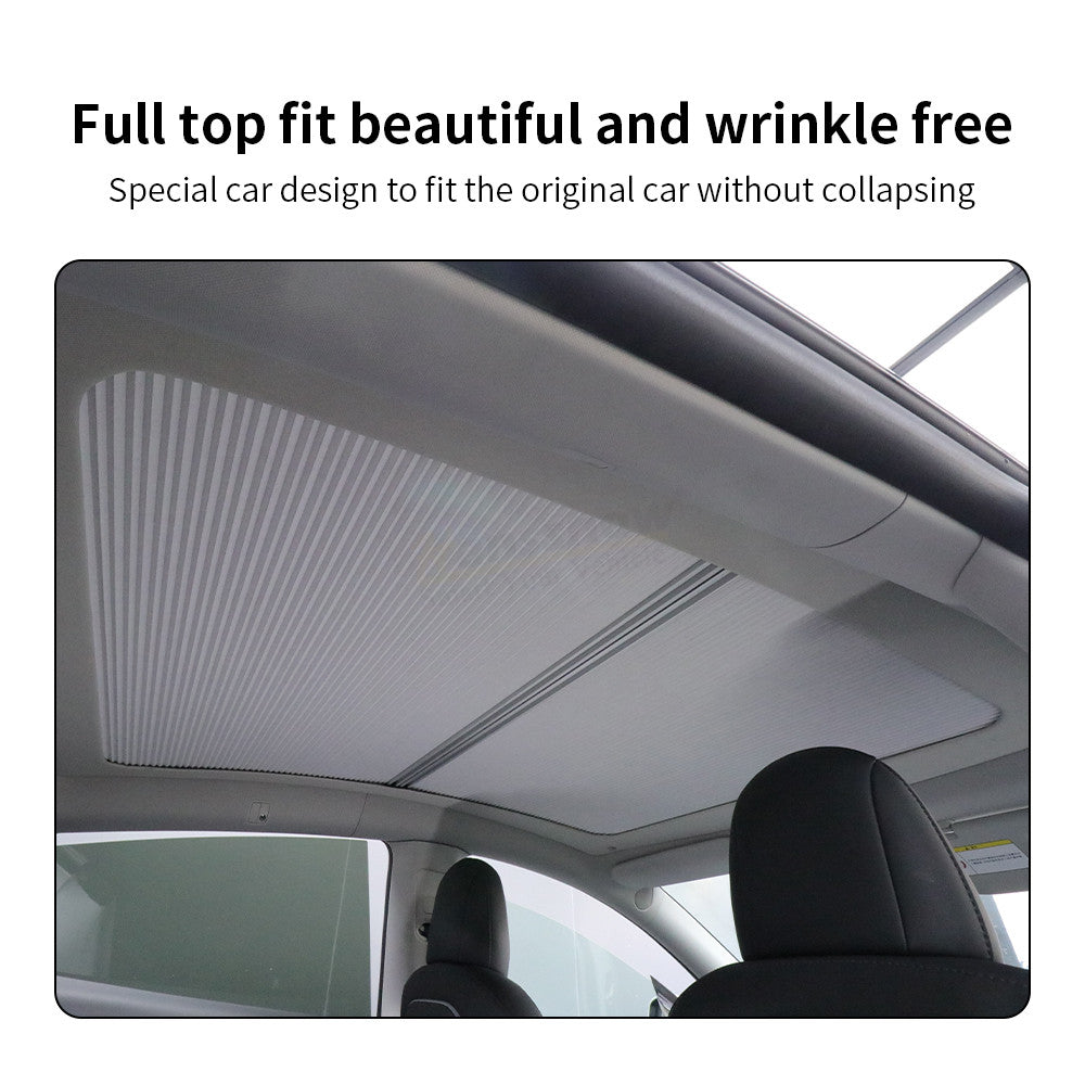 Model Y Sunshade can easily pull out to cover the whole glass roof sunroof