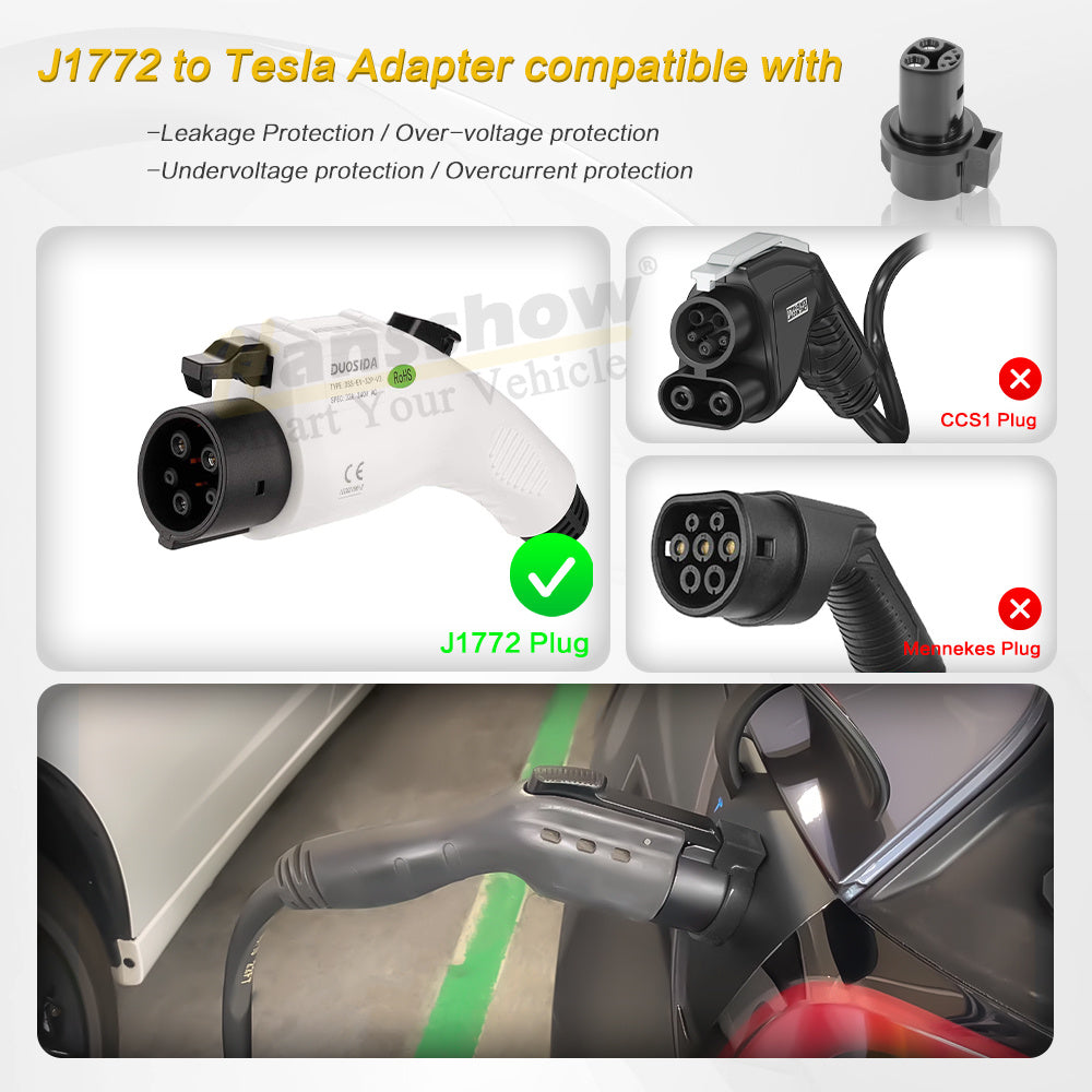 Hansshow J1772 To Tesla Adapter 80A 250V For Tesla Model 3 Y X S (Charging Adapter with Lock)