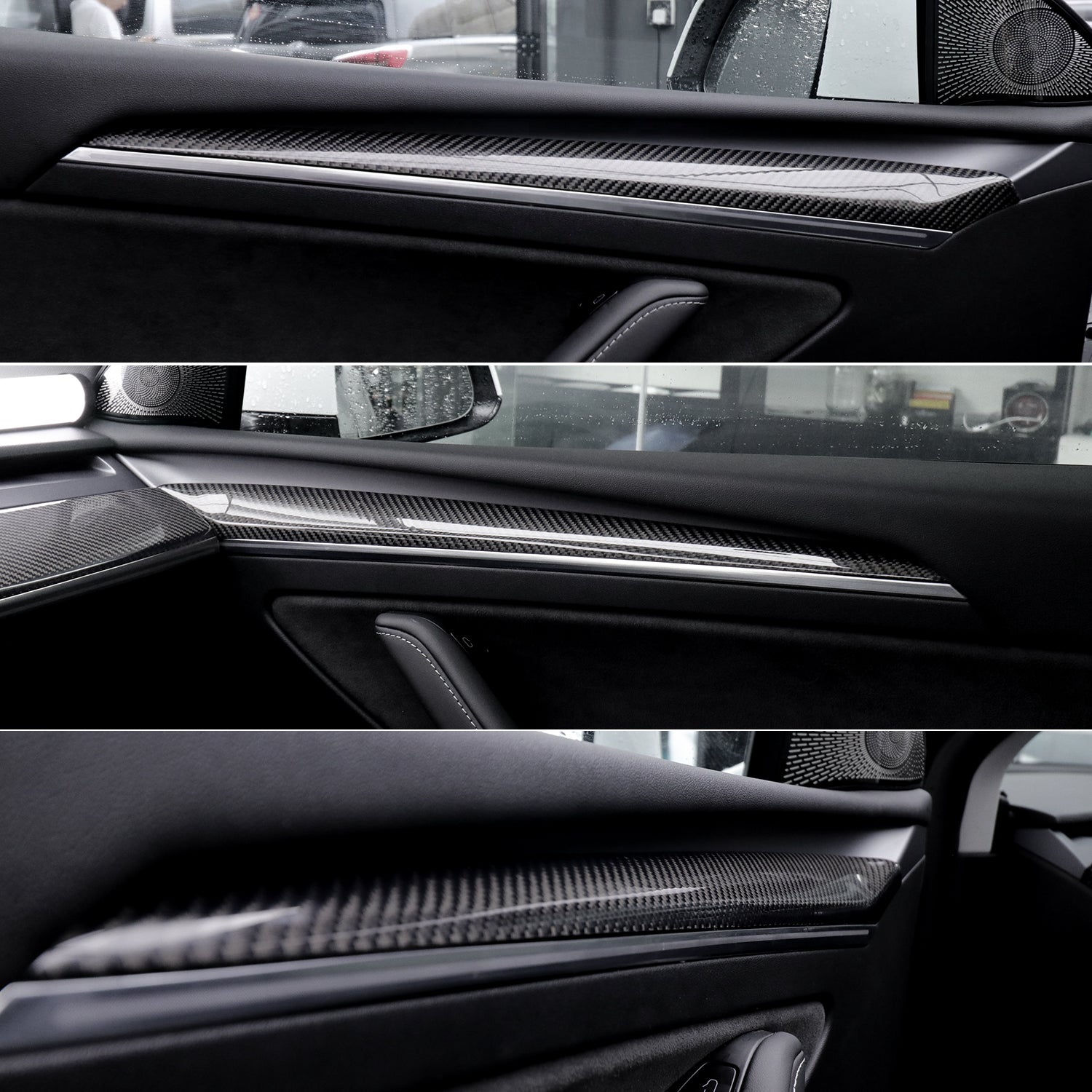 Glossy real carbon fiber door trim panel