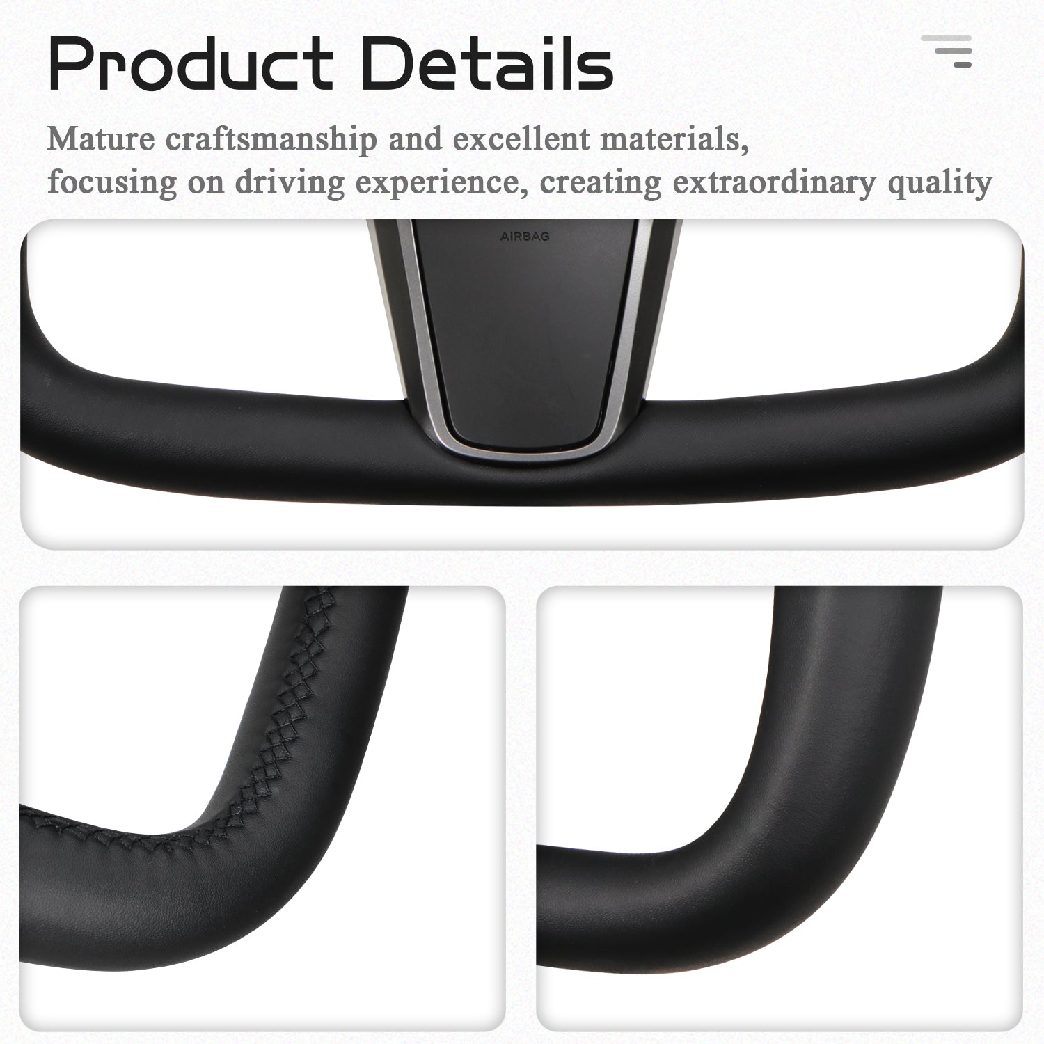 HANSSHOW Tesla Yoke Steering Wheel for Model 3/Y Ellipse Normal Black Leather with heated feature