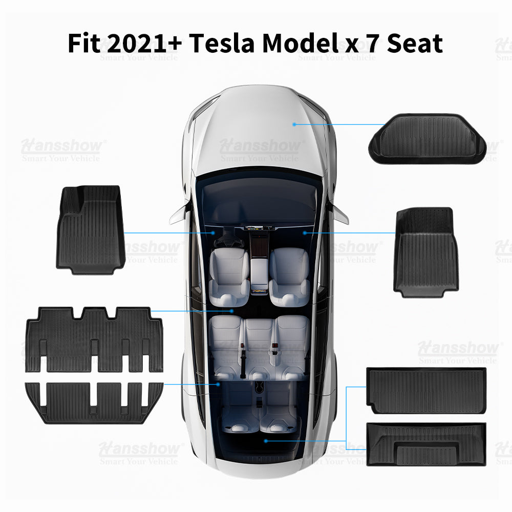 Hansshow Tesla Model X 2021+ Tapis de sol imperméables + revêtements de sol pour coffre et coffre