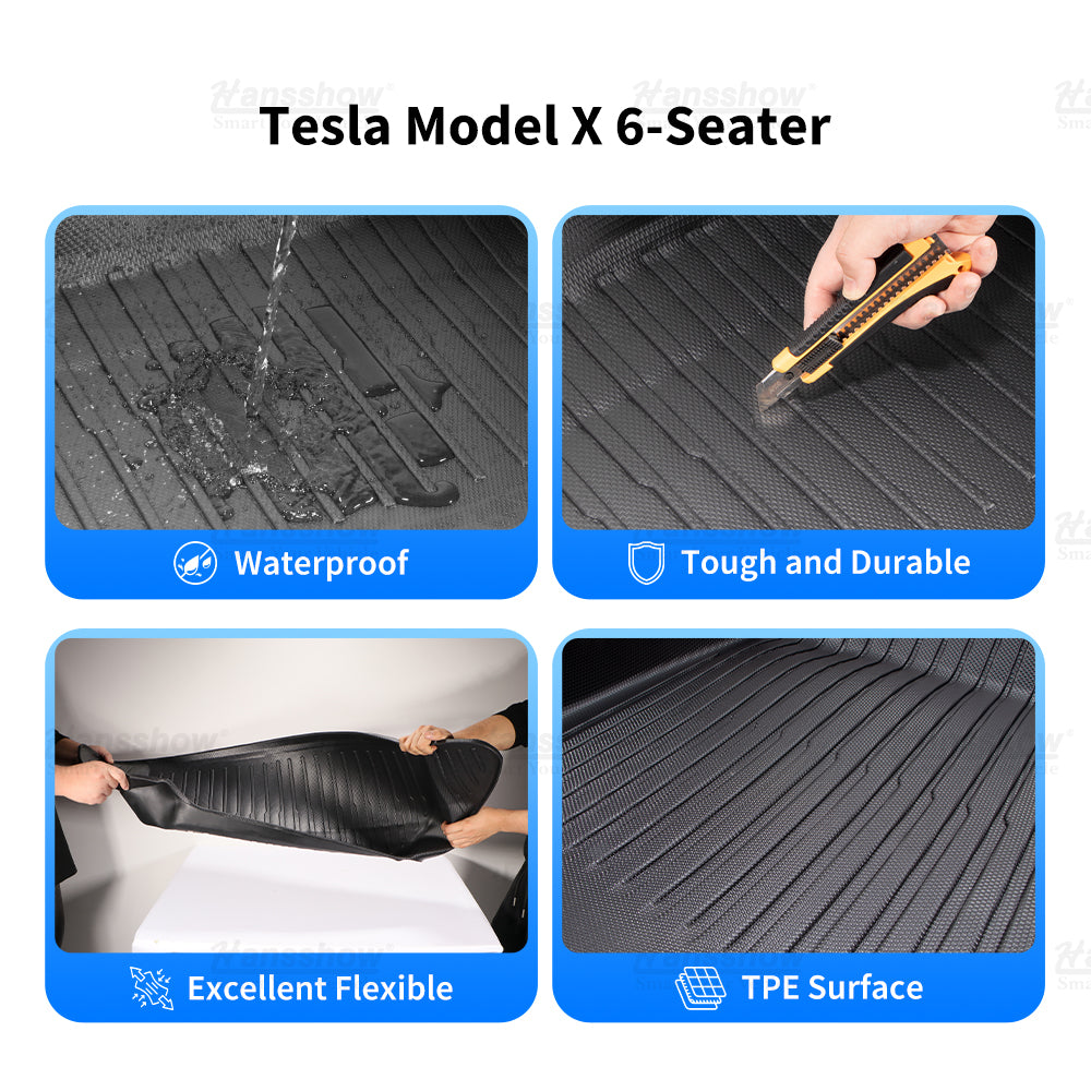 Hansshow Tesla Model X 2021+ Alfombrillas impermeables + Revestimientos de piso Trunk&Frunk