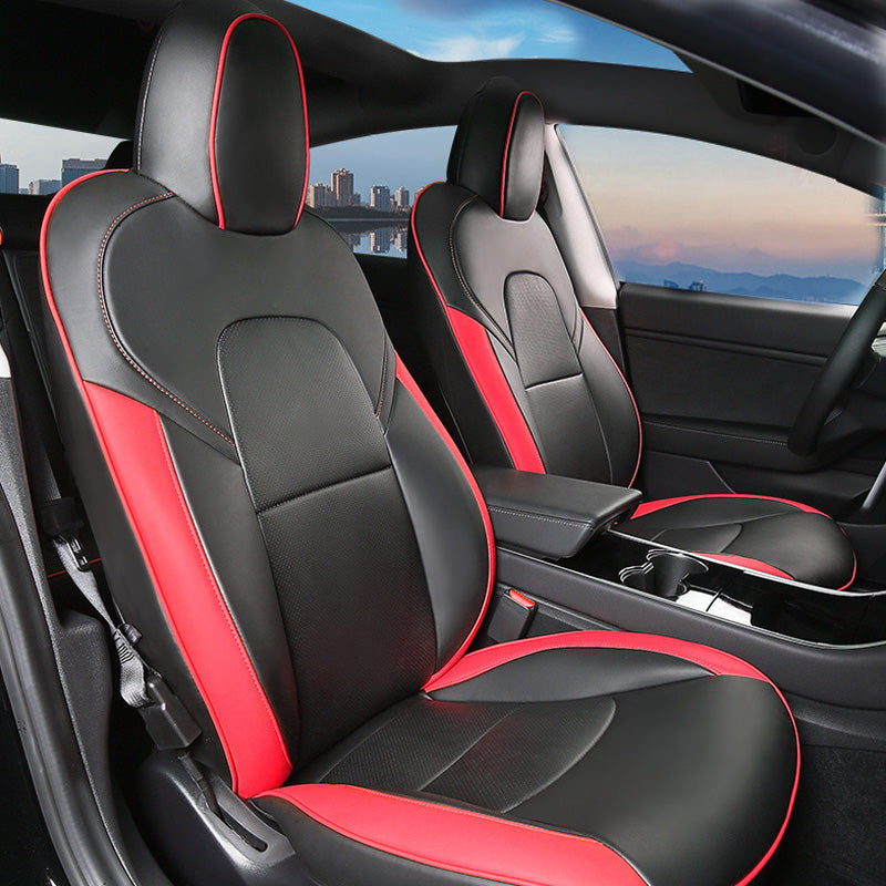 Black PU leather front seat cover with red liner edge