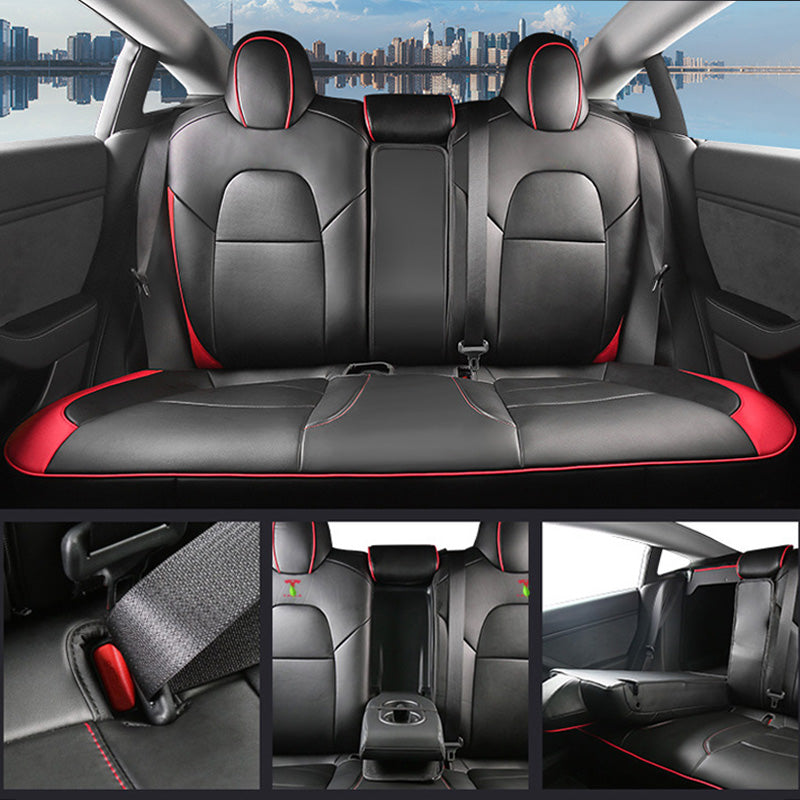 Black PU leather rear seat cover with red liner edge