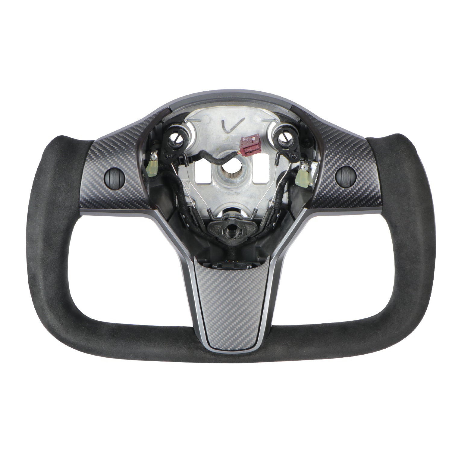 Midterste airbag-Alcantara lær svart sting sølv Tesla logo for sølv